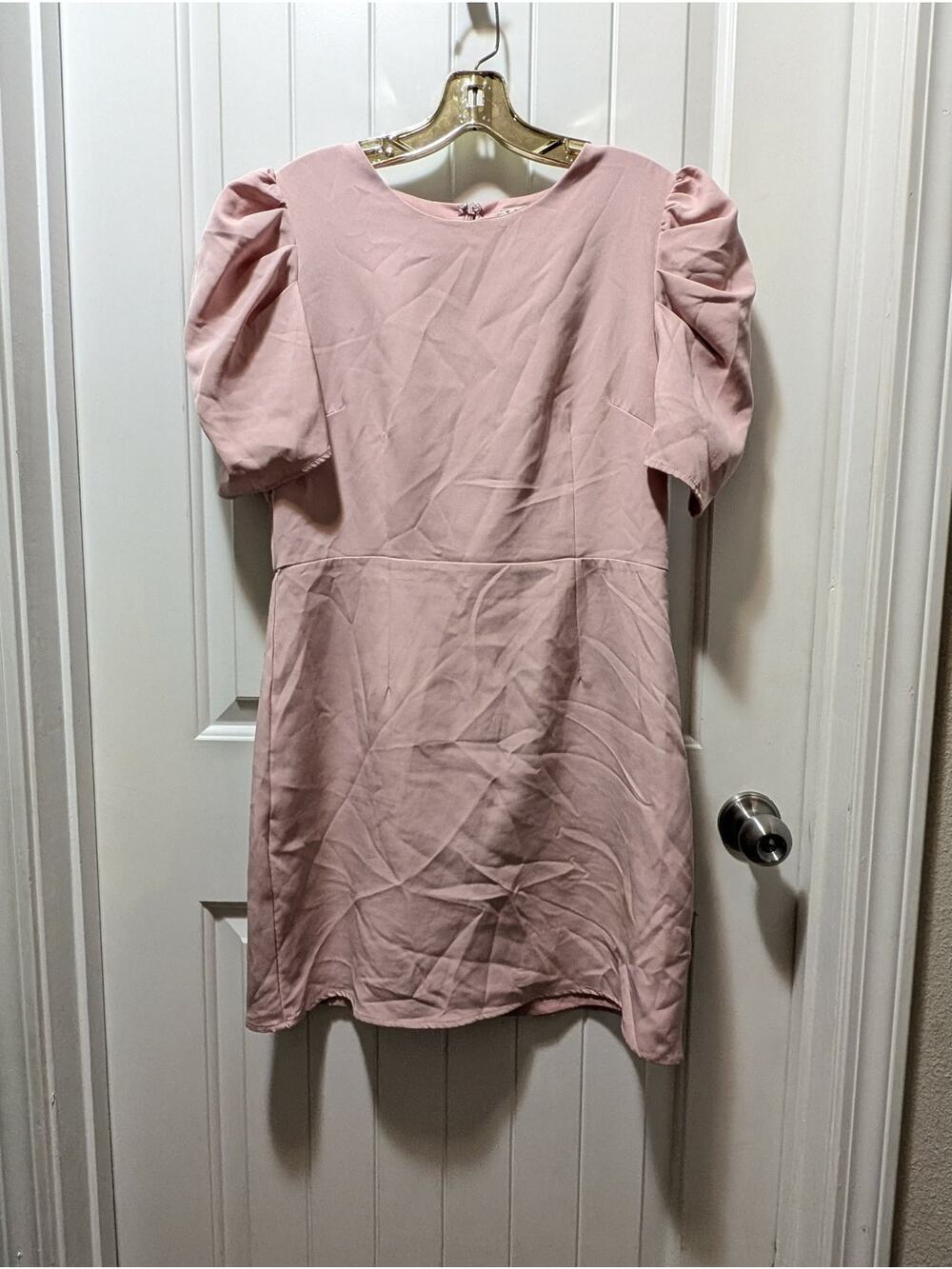 TCEC Puff Sleeve Fitted Waist Pink Mini Dress Spring Summer Size L